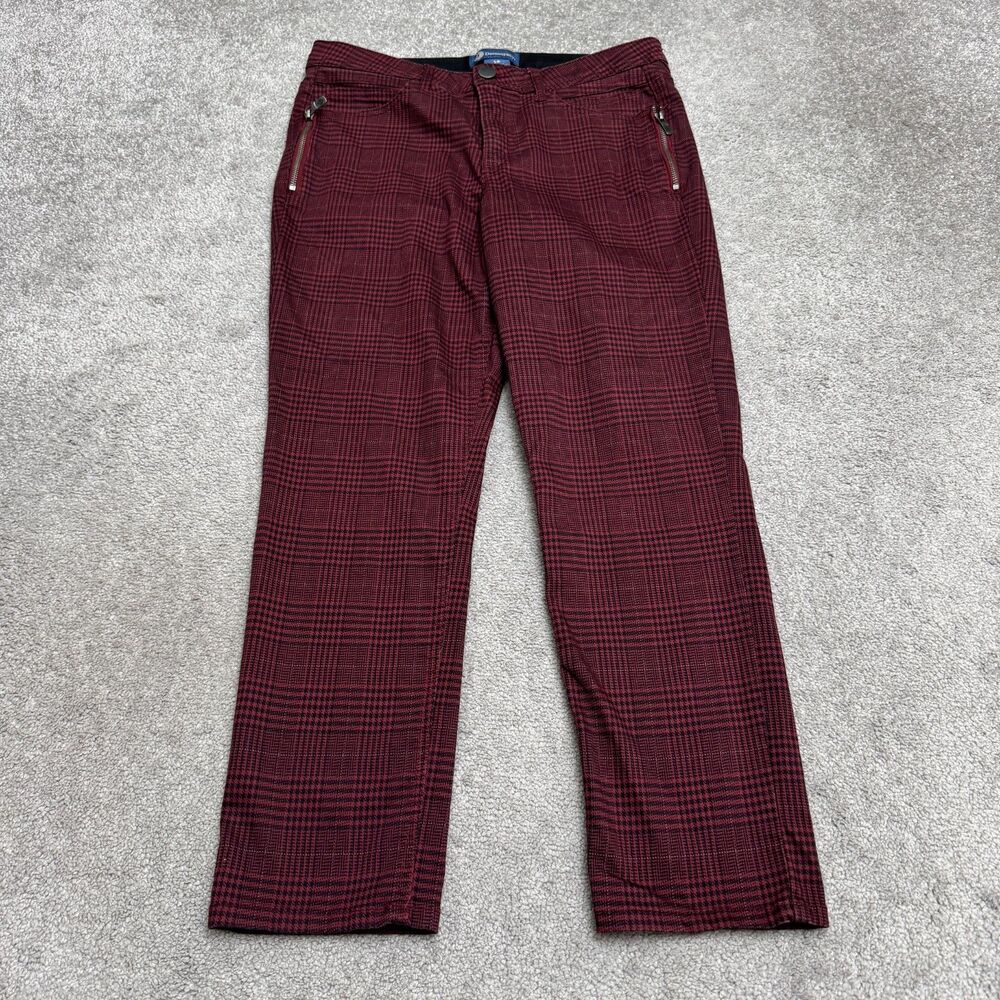 Democracy Ab"solution" Skinny Pants Womens 12 Red Plaid Stretch Zipper Pocket